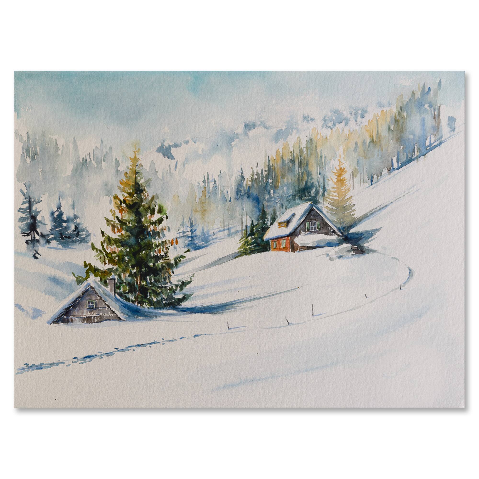 Designart - Little House In The Winter Mountains